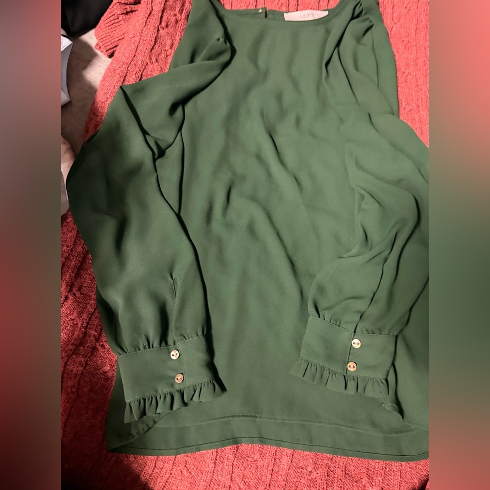 LOFT Olive Green Ruffle Cuff Blouse